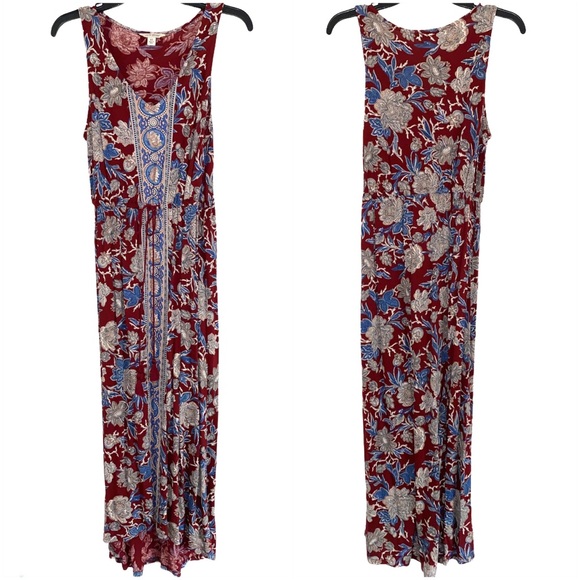 NWOT LUCKY BRAND Maroon Floral Print Tank Dress Size Extra Small - Picture 1 of 6
